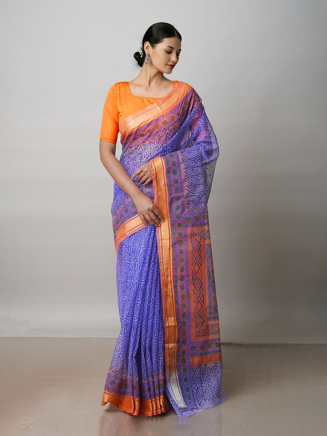 

Unnati Silks Ethnic Motifs Printed Zari Pure Cotton Kota Saree, Violet