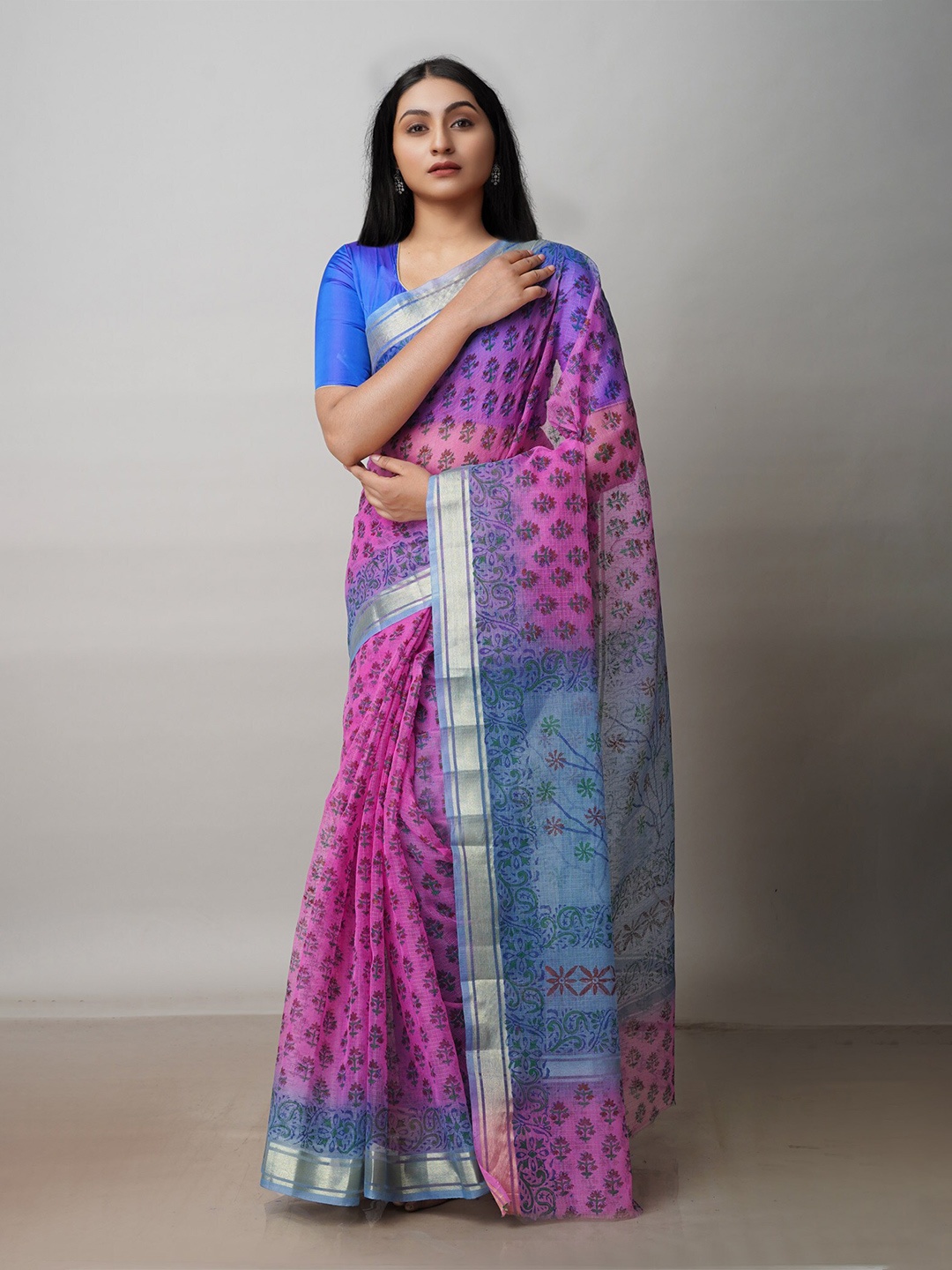 

Unnati Silks Floral Printed Zari Pure Cotton Kota Saree, Pink