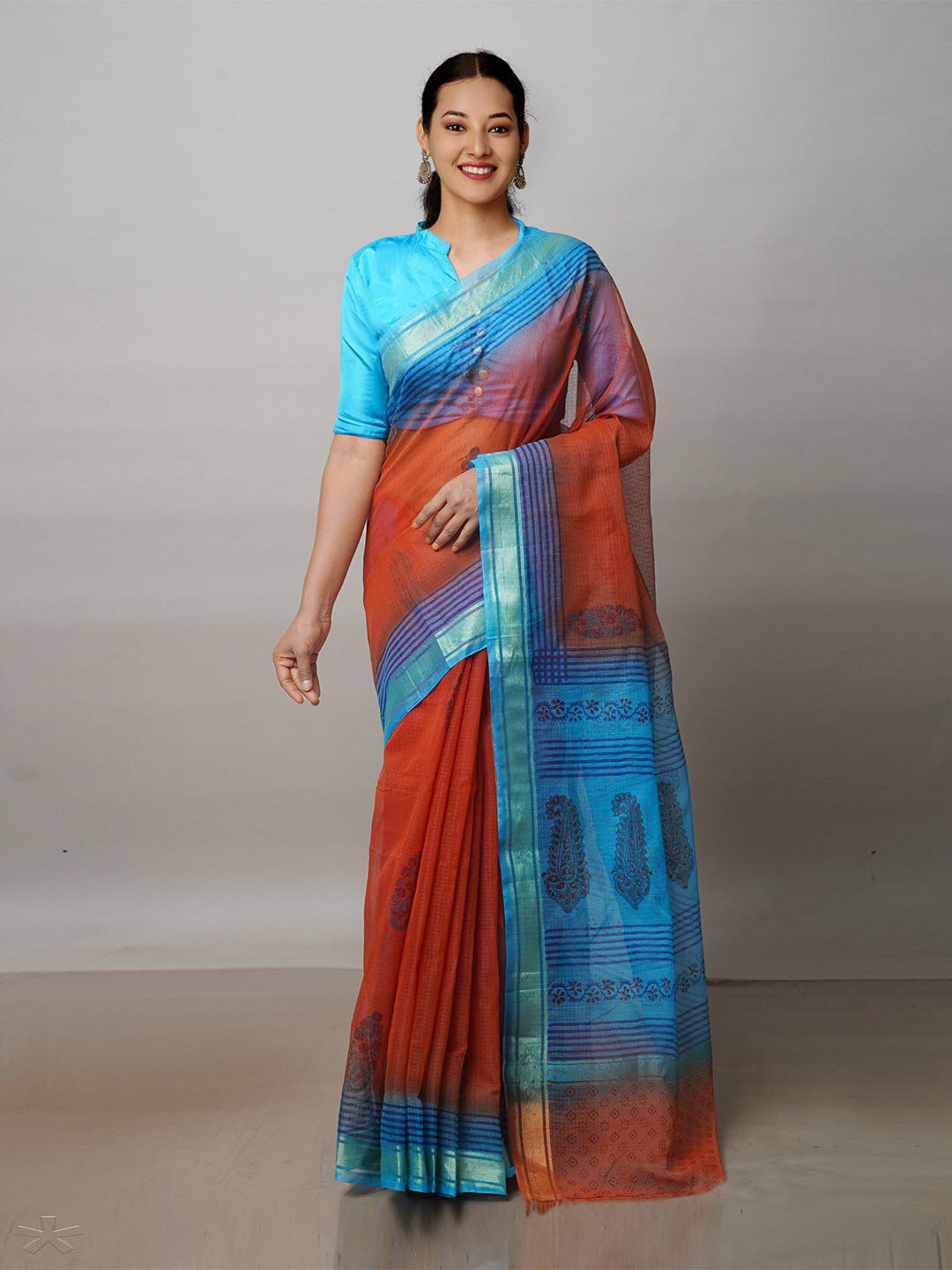 

Unnati Silks Ethnic Motifs Printed Zari Pure Cotton Kota Saree, Red