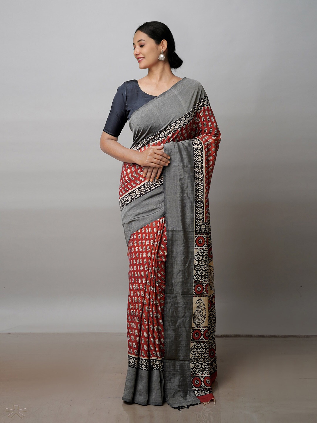 

Unnati Silks Ethnic Motifs Printed Chettinad Saree, Red