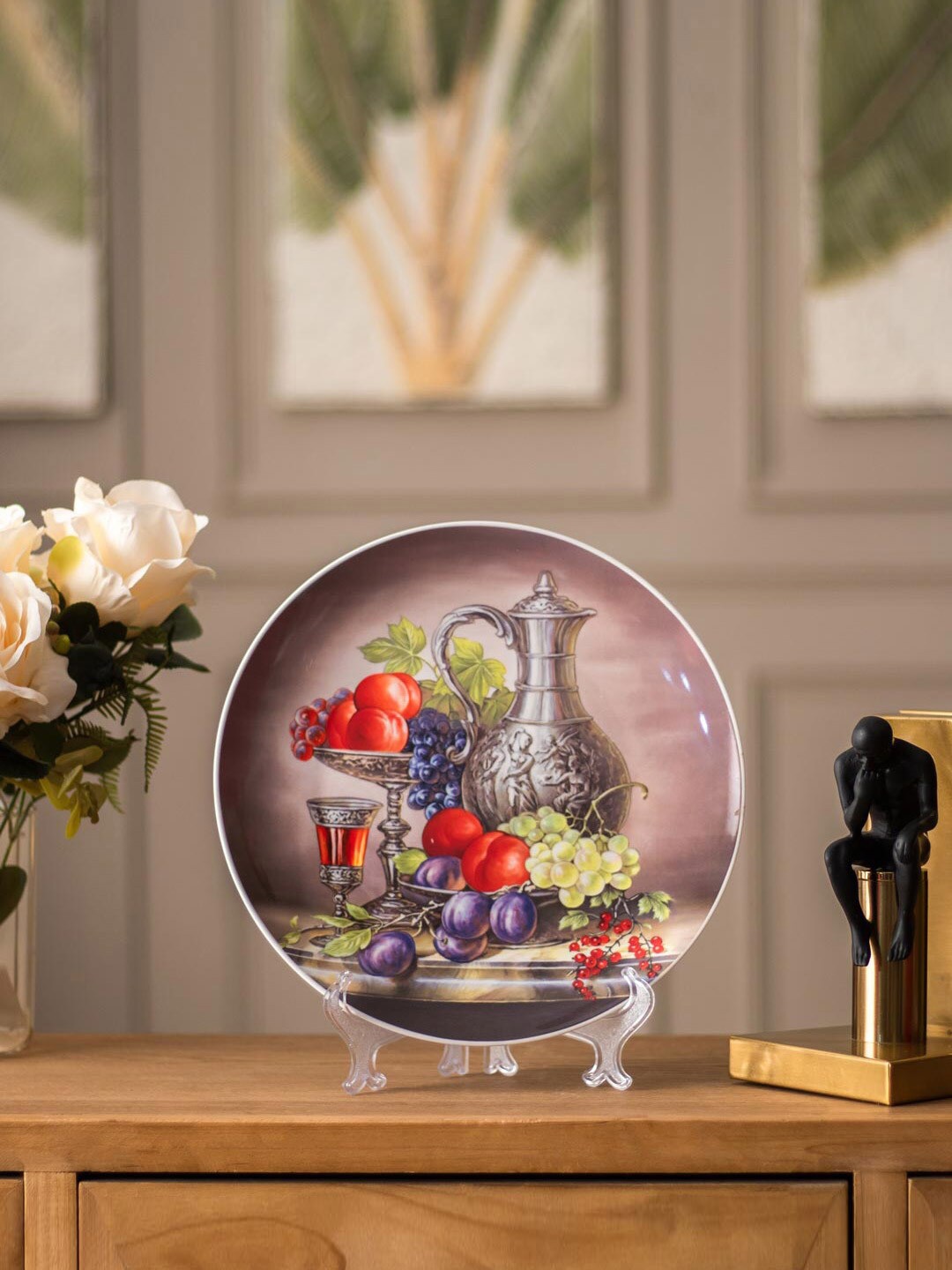 

THEDECORKART Grey & Red Still Life Display Plate with Stand