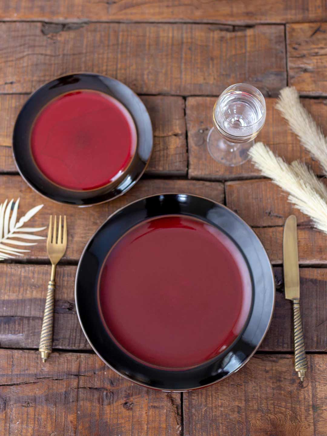 

THEDECORKART Chambray Red & Black Ceramic Glossy Dinner Plate