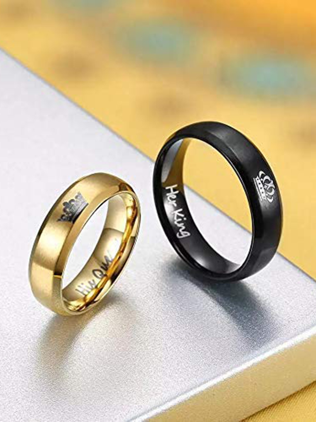 

VIEN Set Of 2 Gold-Plated King Queen'' Proposal Couple Finger Rings