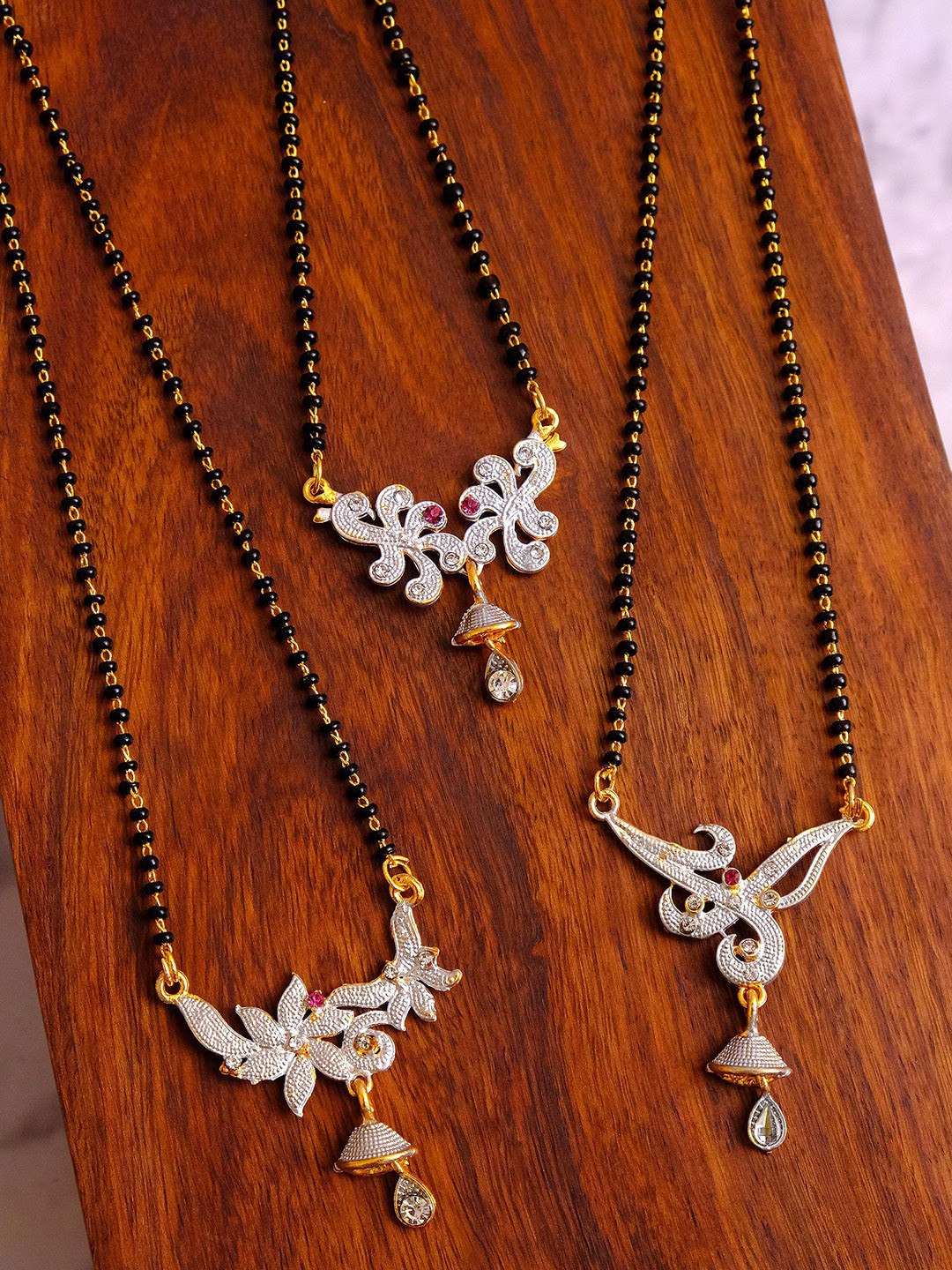 

Crunchy Fashion Set of 3 Gold Plated Mangalsutra, Silver