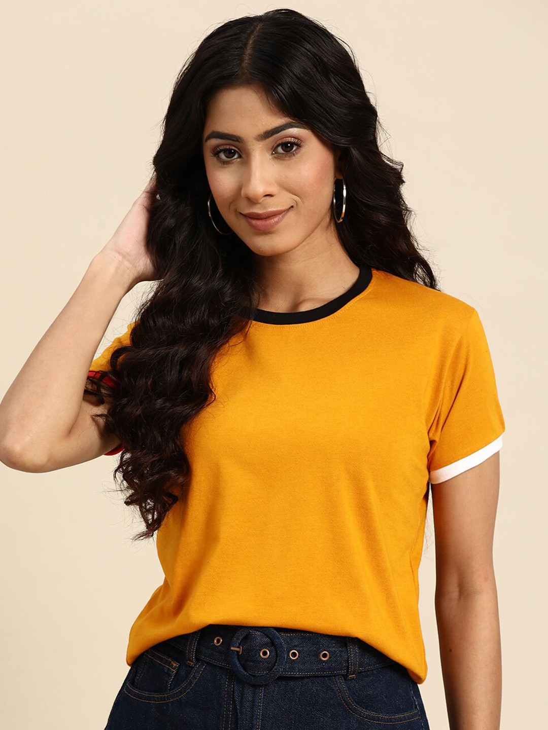 

BAESD Round Neck Short Sleeves T-Shirt, Mustard