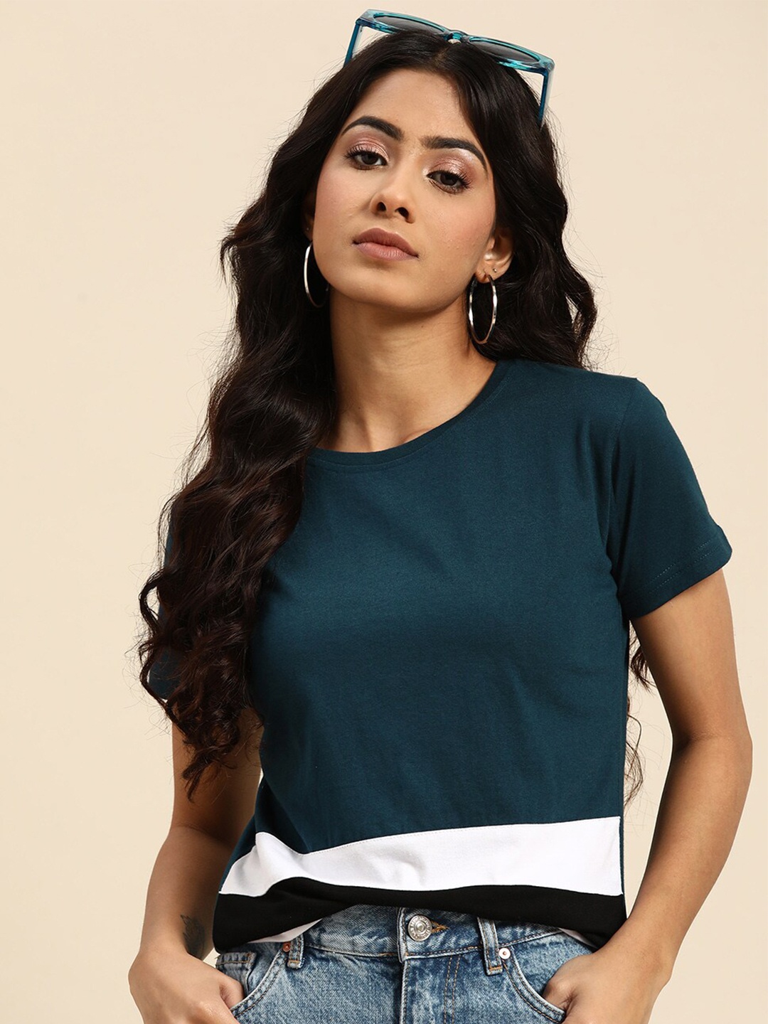 

BAESD Striped Cotton Regular Fit T-shirt, Teal