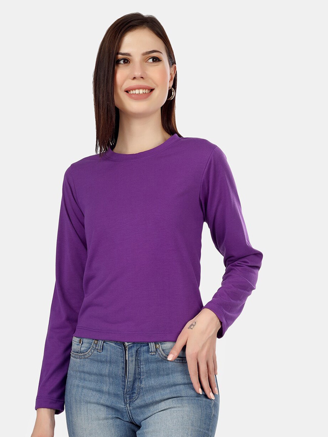 

BAESD Round Neck Long Sleeves Pure Cotton T-shirt, Purple
