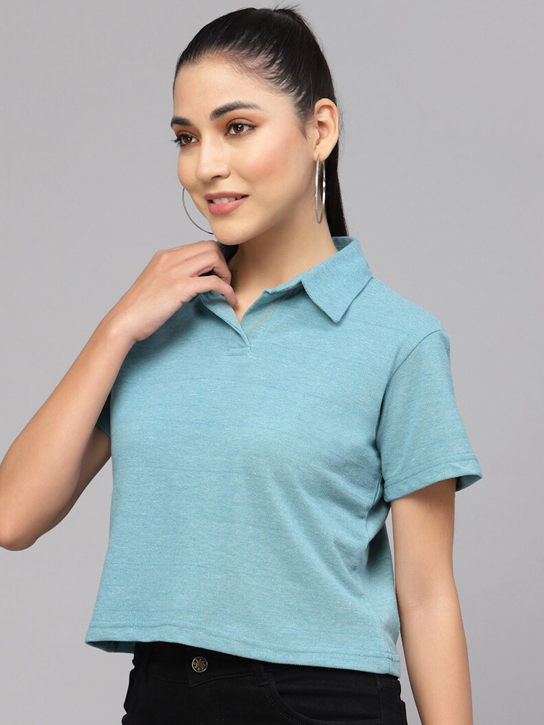 

BAESD Knitted Polo Collar Cotton T-shirt, Blue