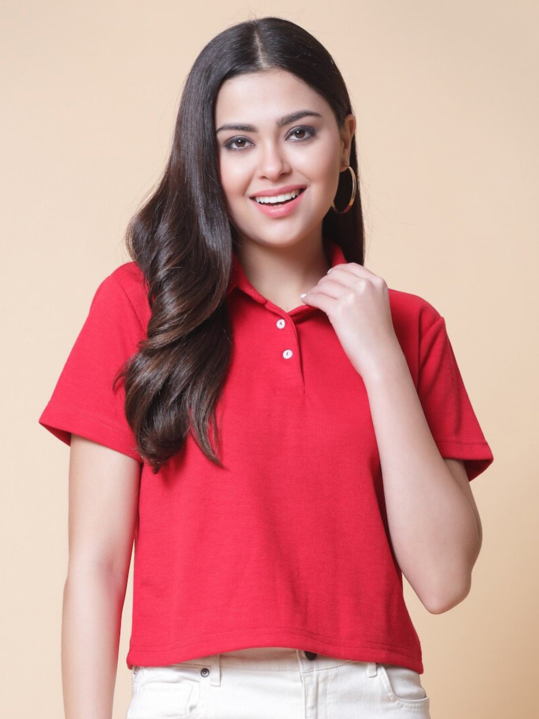 

BAESD Polo Collar Cotton T-shirt, Red