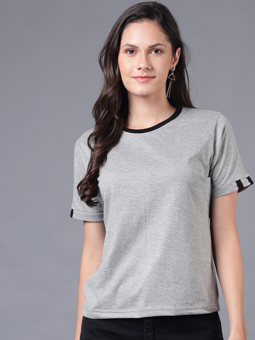 

BAESD Round Neck Cotton T-shirt, Grey melange