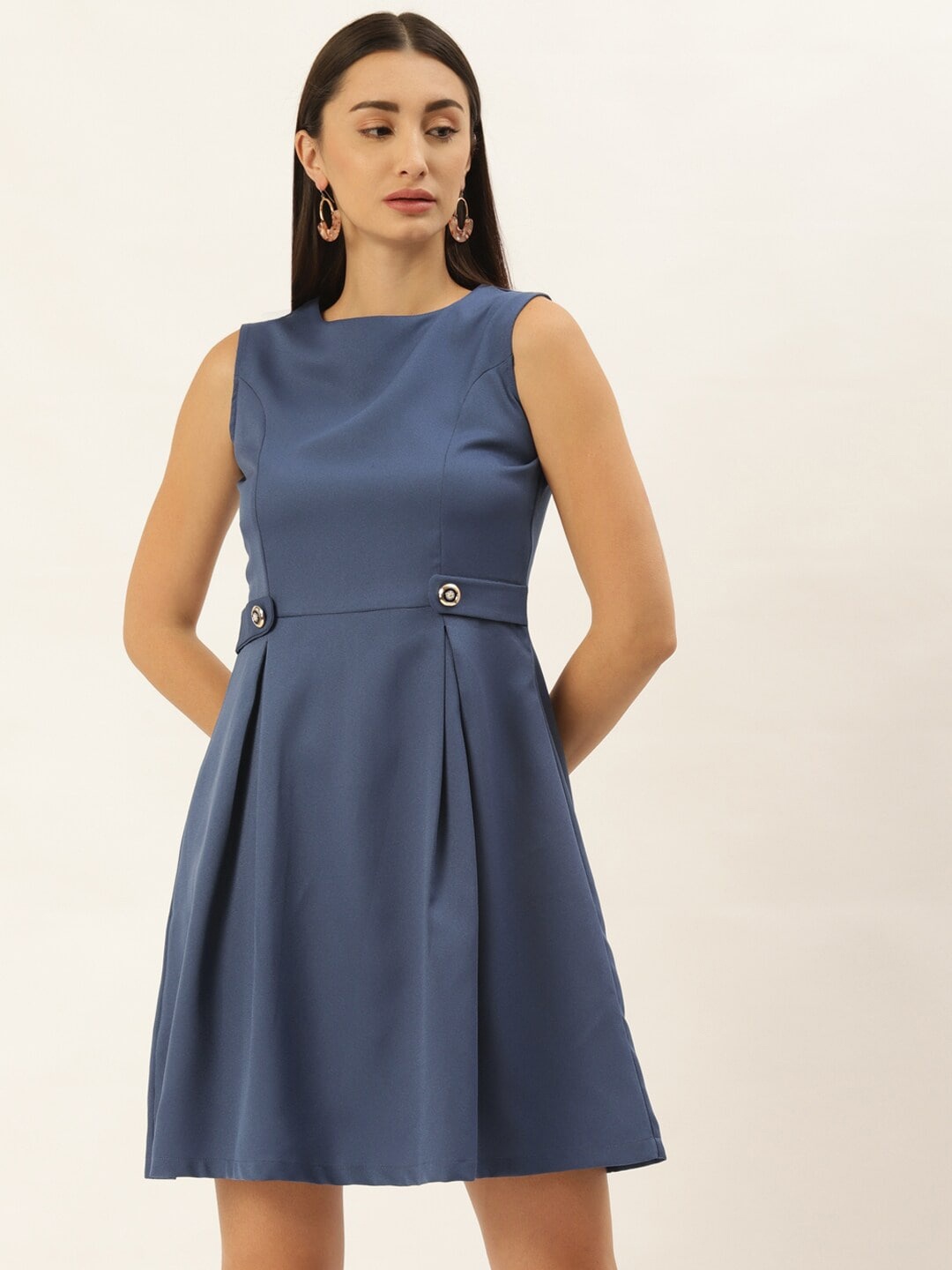 

BAESD Round Neck Sleeveless A-Line Dress, Blue
