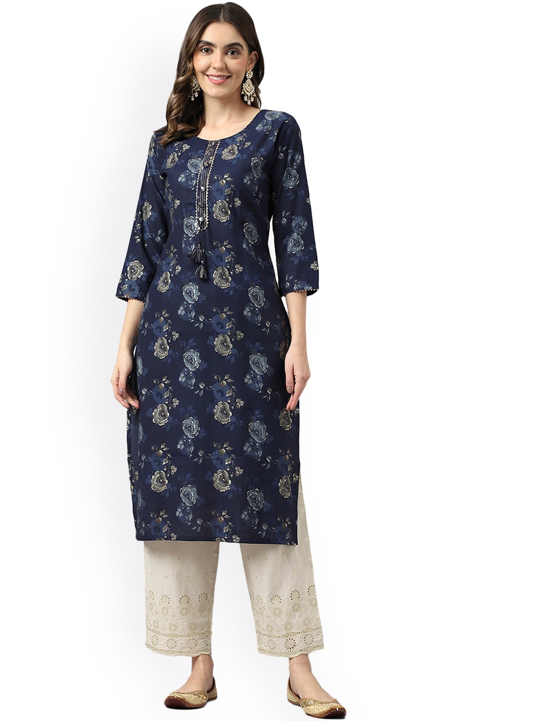 

Ishin Floral Printed Straight Kurta, Blue