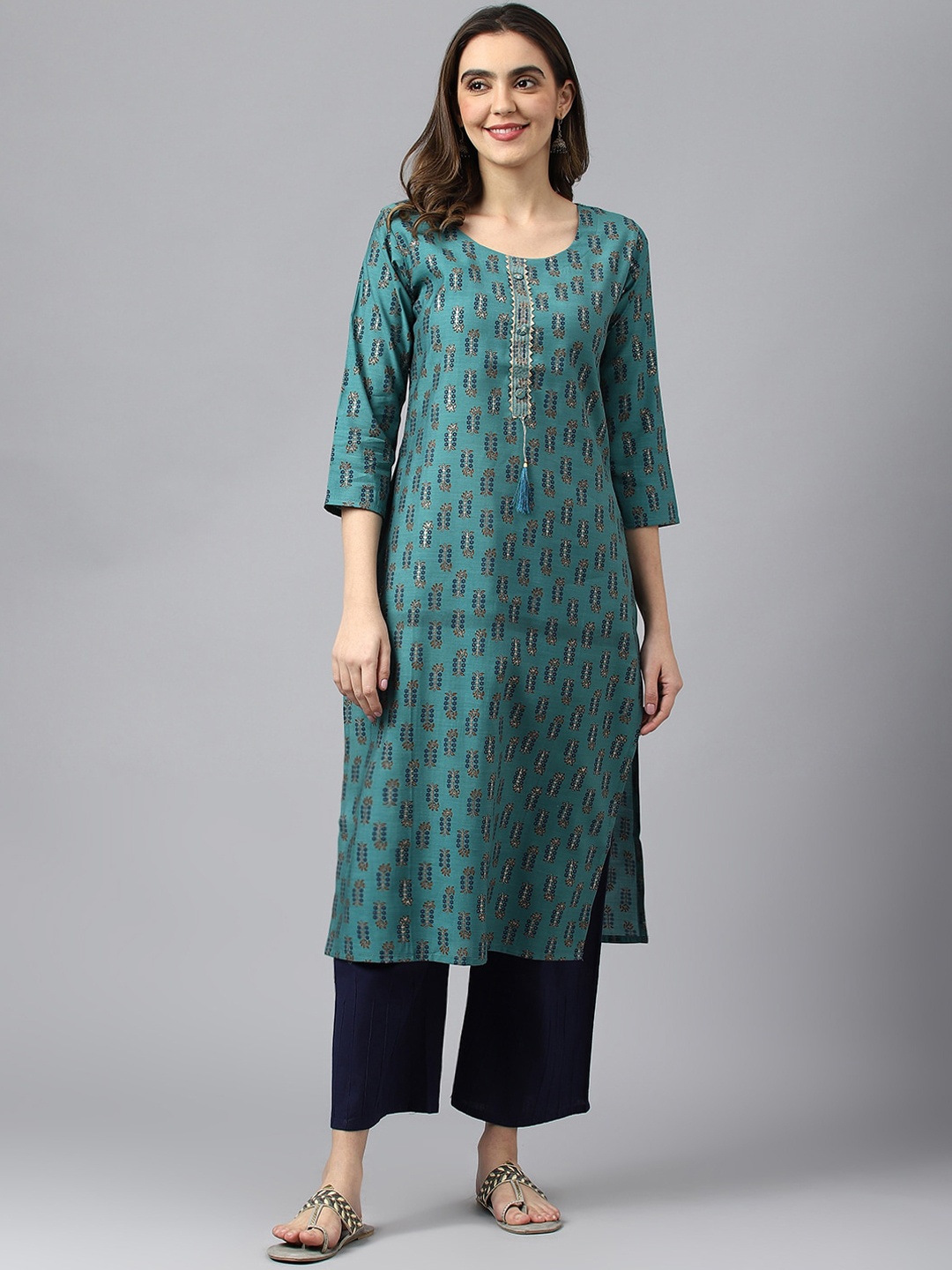 

Ishin Ethnic Motifs Printed Silk Kurta, Green