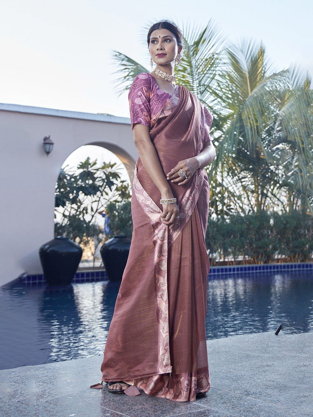 

Triveni Brown Organza Saree