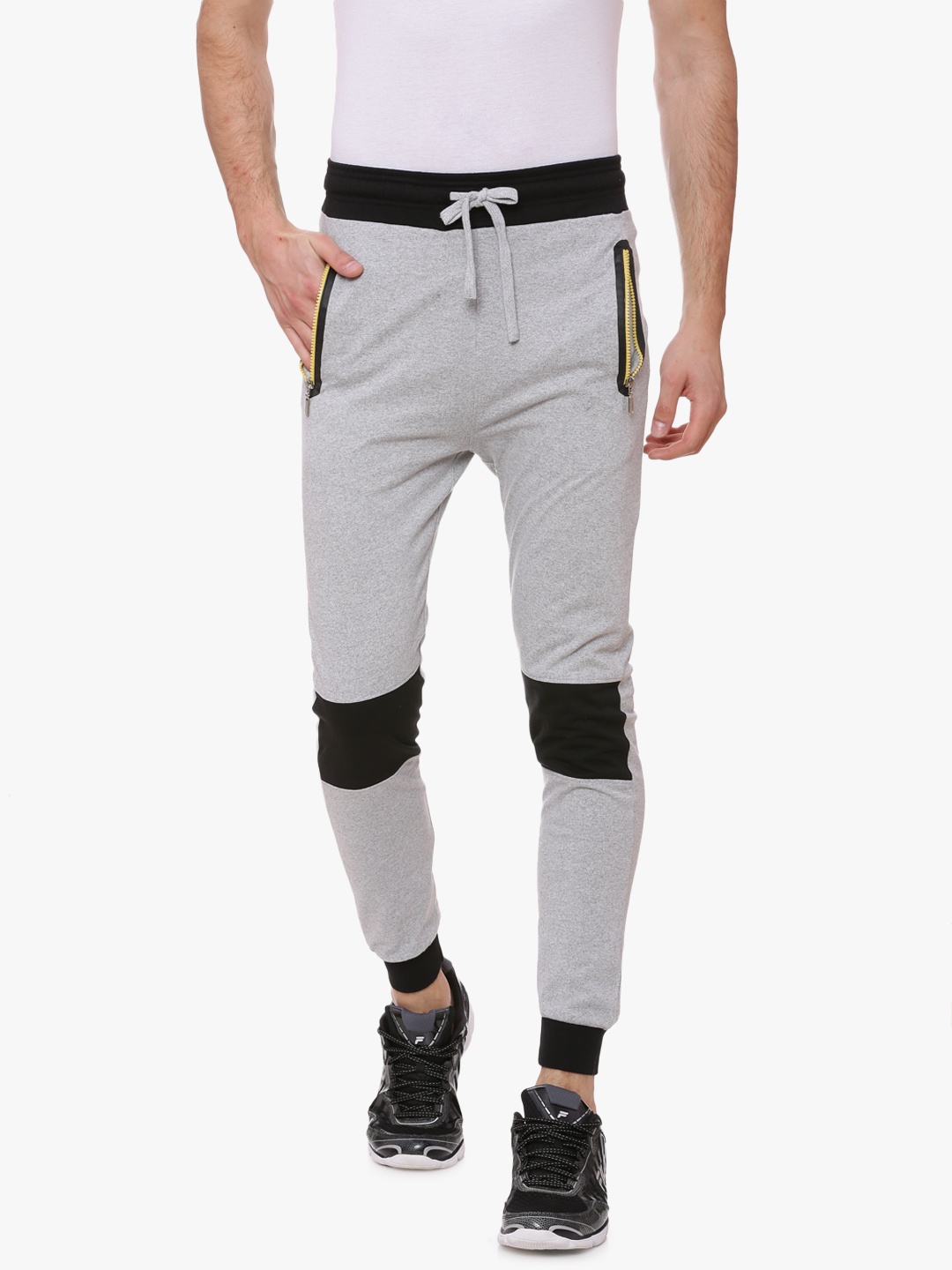 

Campus Sutra Men's Grey & Black Jogger Trousers