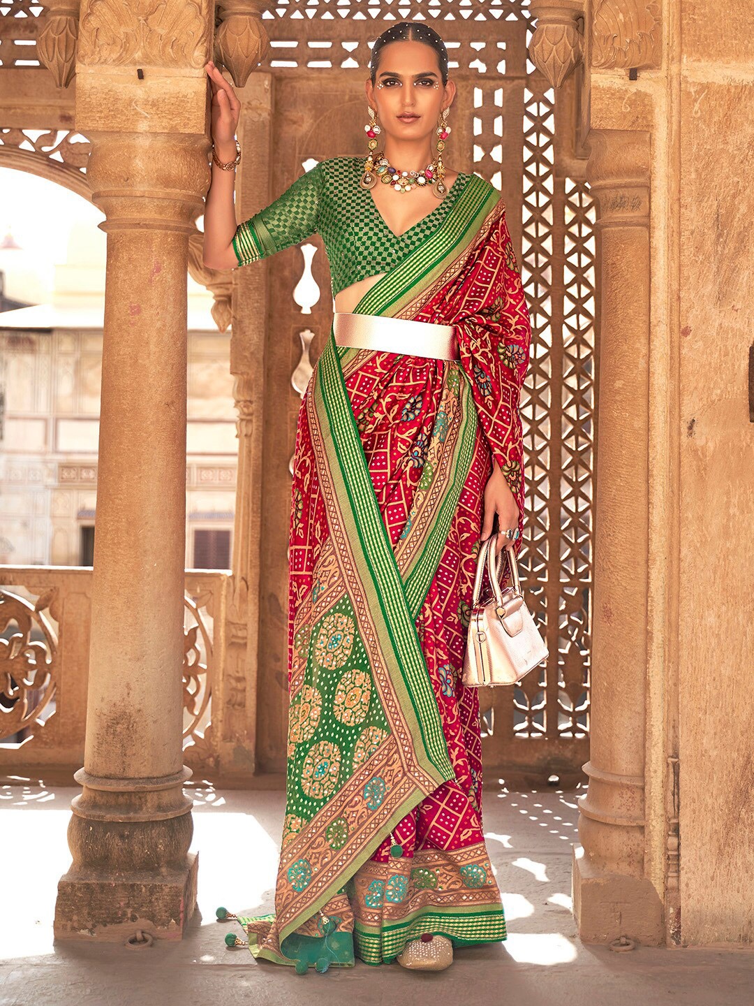 

Anouk Ethnic Motifs Pure Georgette Bandhani Saree, Pink