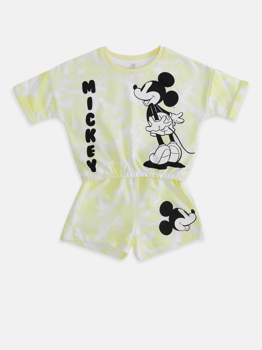 

Pantaloons Junior Girls Mickey Mouse Printed T-Shirt With Shorts, Yellow