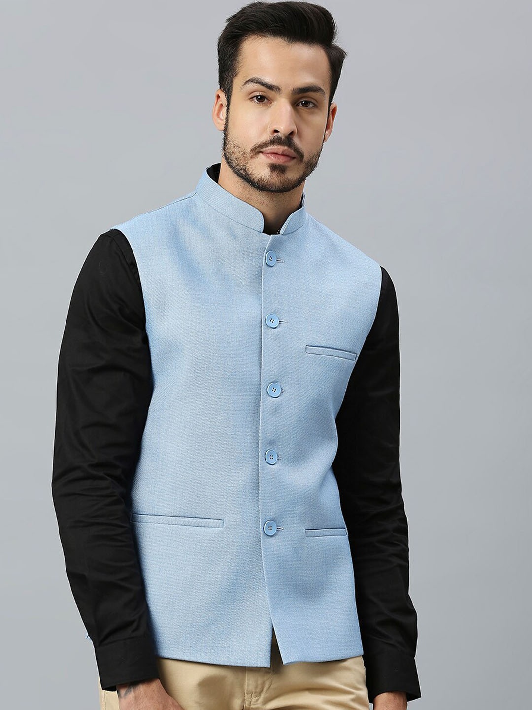 

ESSAS club Jute Cotton Nehru Jacket, Blue