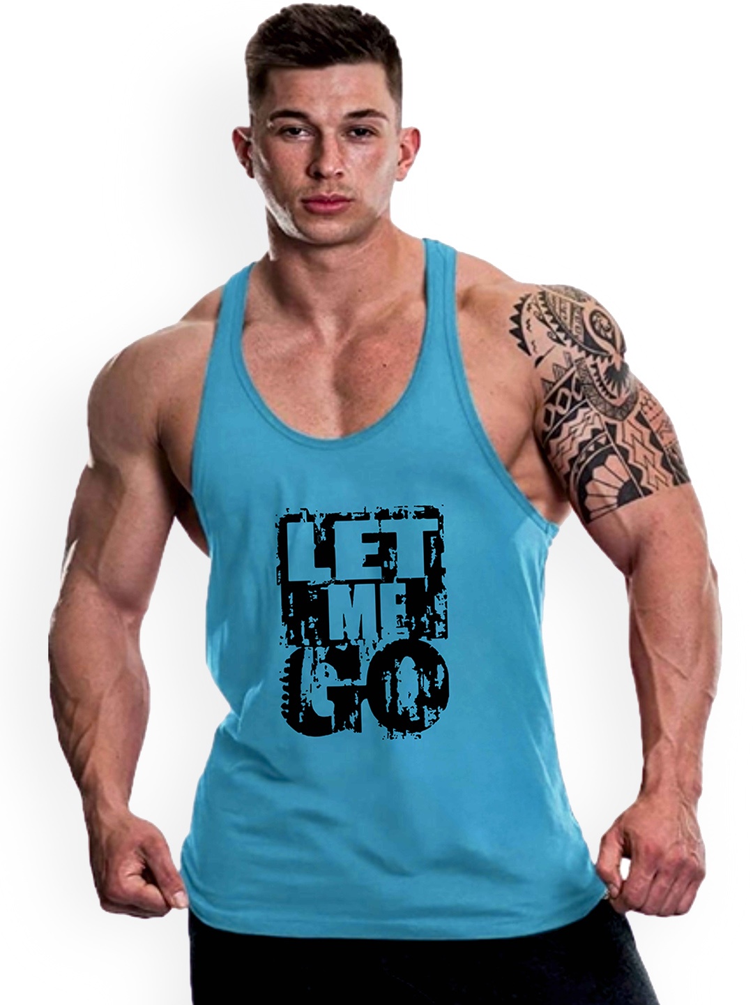

MASCARI Typography Printed Innerwear Vest, Blue