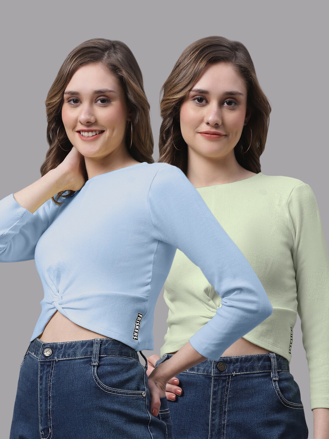 

FBAR Pack Of 2 Cotton Crop Fitted Top, Turquoise blue