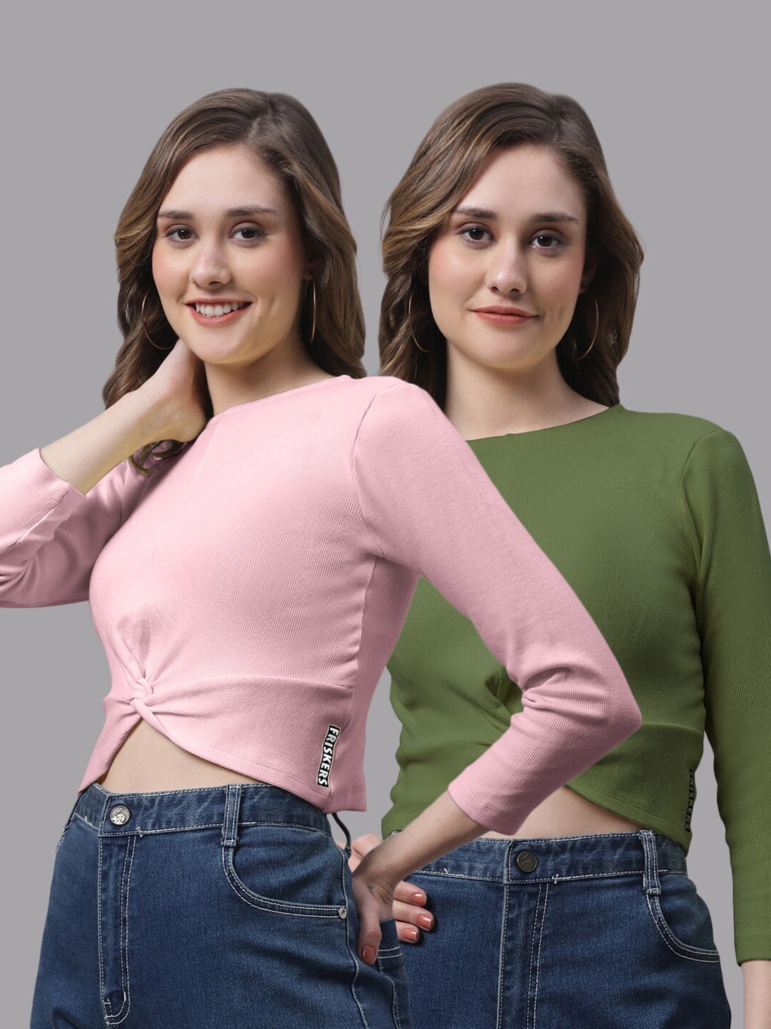 FBAR Pack Of 2 Cotton Crop Fitted Top, Coral