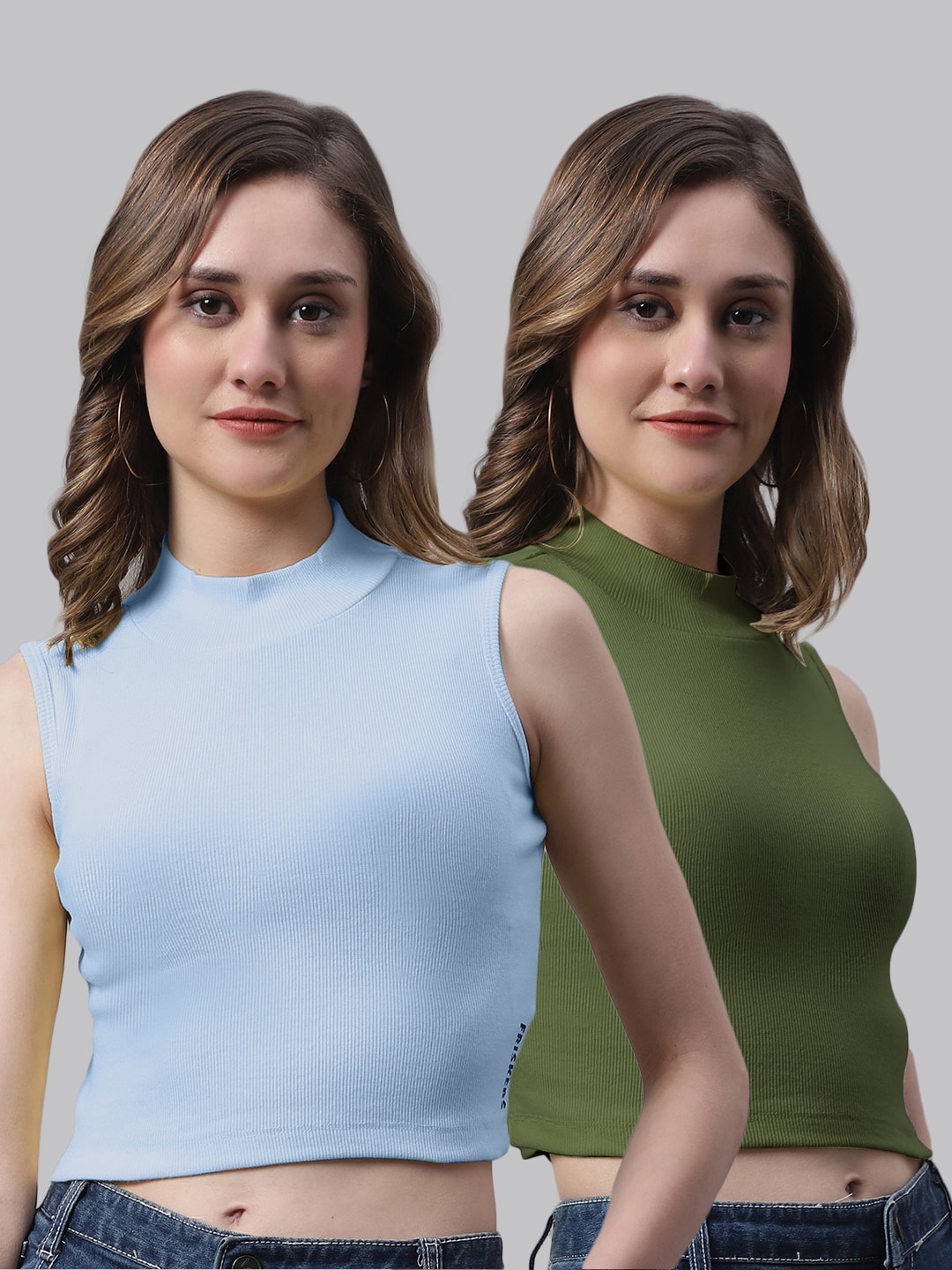

FBAR Pack Of 2 Cotton Crop Fitted Top, Turquoise blue