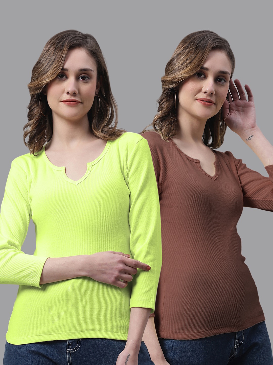 

FBAR Pack Of 2 Bio Wash Skin Friendly Cotton Regular Top, Green