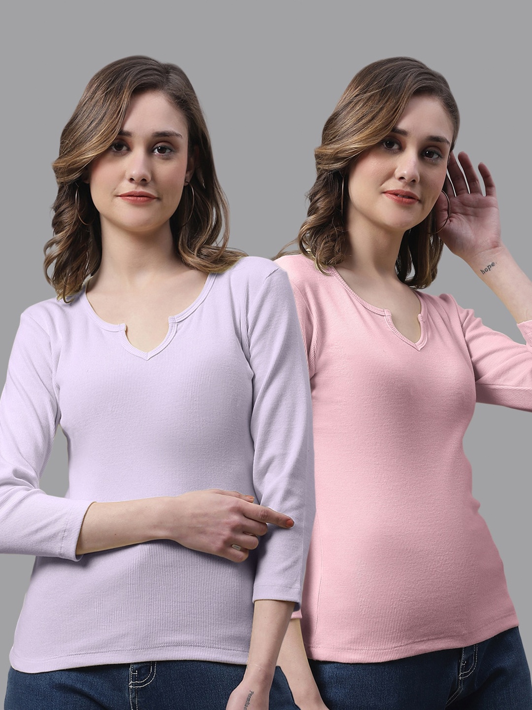 

FBAR Pack Of 2 Cotton Fitted Tops, Purple