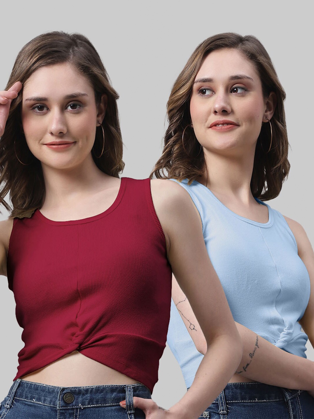 

FBAR Pack Of 2 Cotton Fitted Crop Top, Maroon