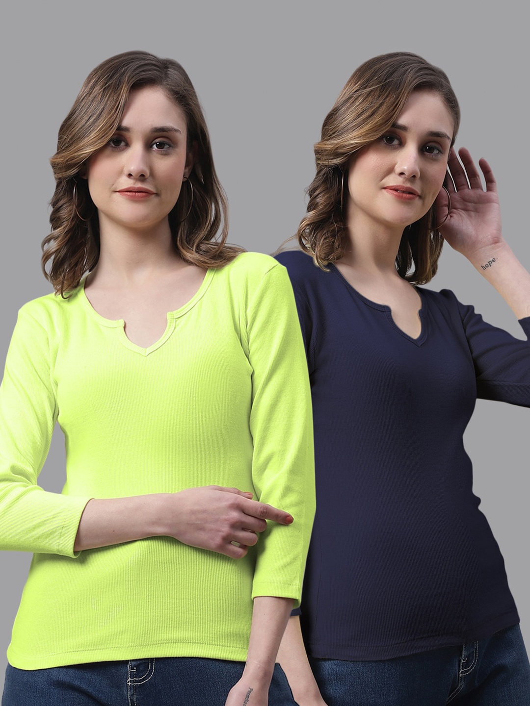 

FBAR Pack Of 2 Cotton Fitted Tops, Green