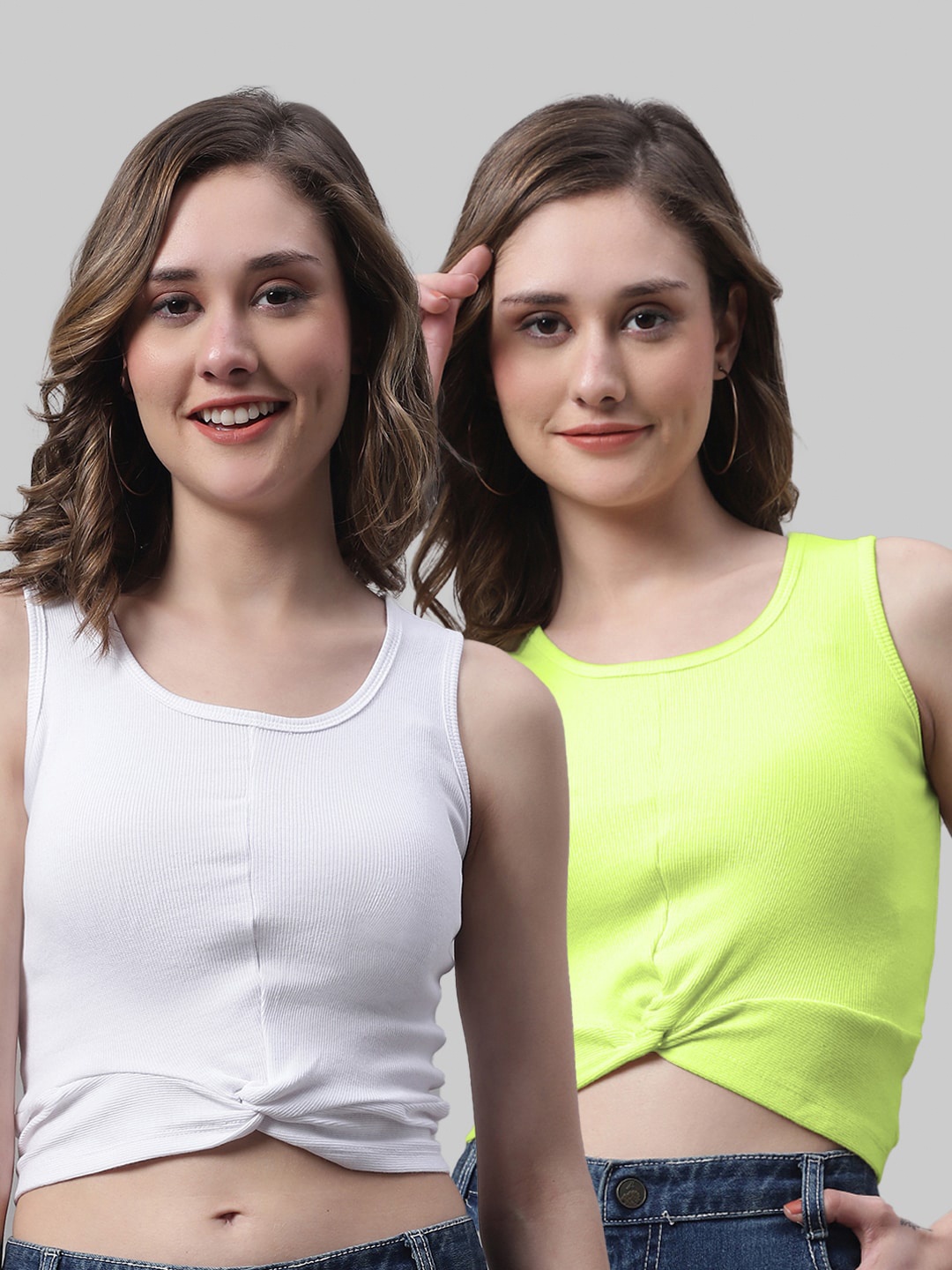 

FBAR Pack Of 2 Cotton Fitted Crop Top, White