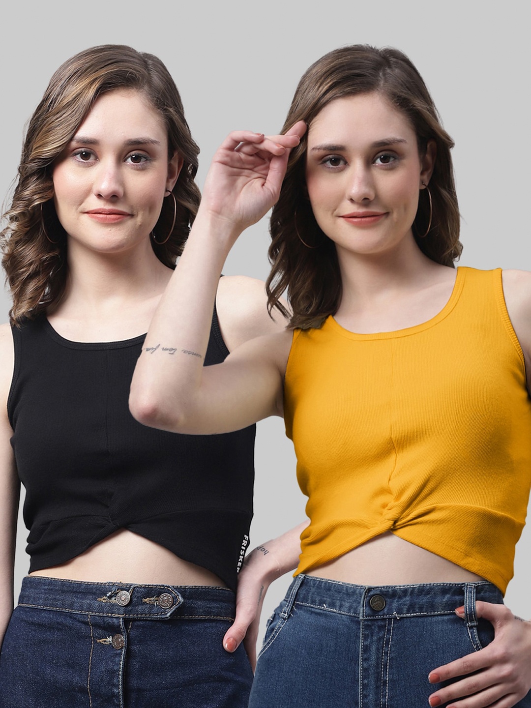 

FBAR Pack of 2 Ribbed Twisted Cotton Crop Tops, Black