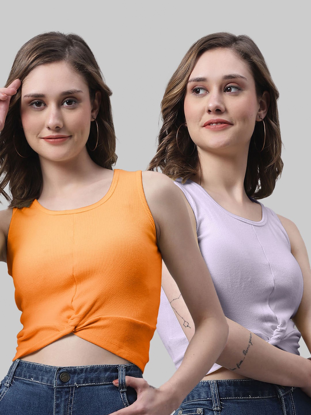 

FBAR Pack Of 2 Twisted Cotton Crop Top, Orange