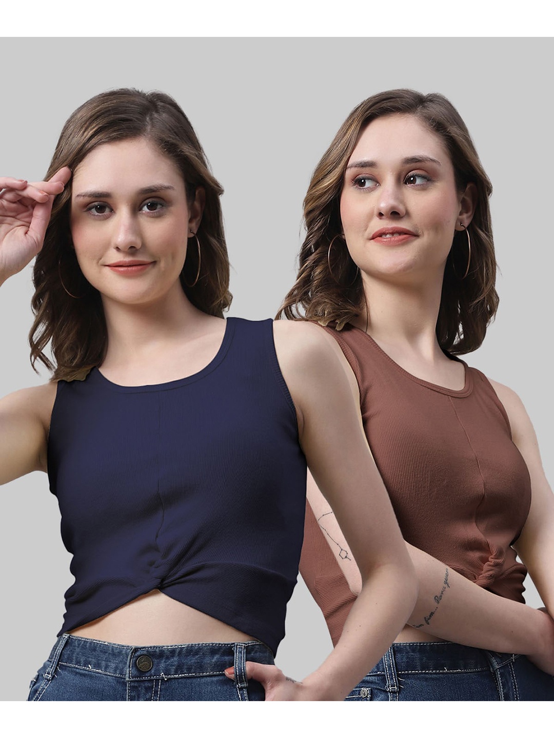 

FBAR Pack Of 2 Cotton Crop Fitted Top, Navy blue