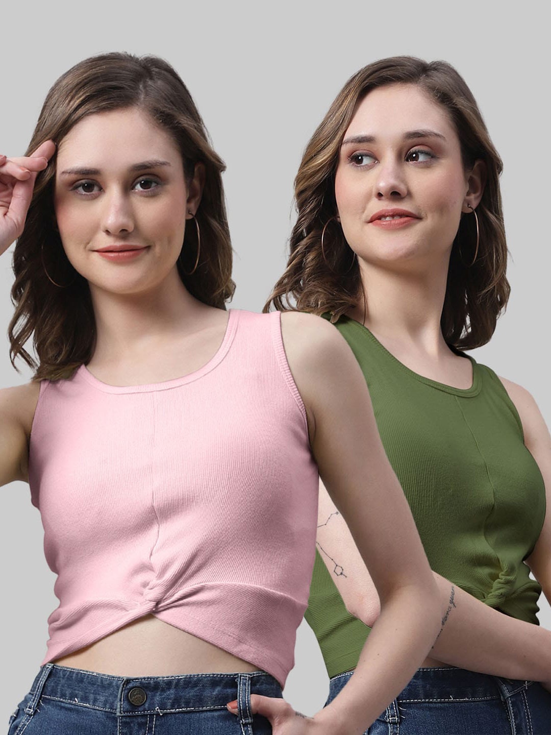 

FBAR Pack Of 2 Cotton Twisted Crop Tops, Pink