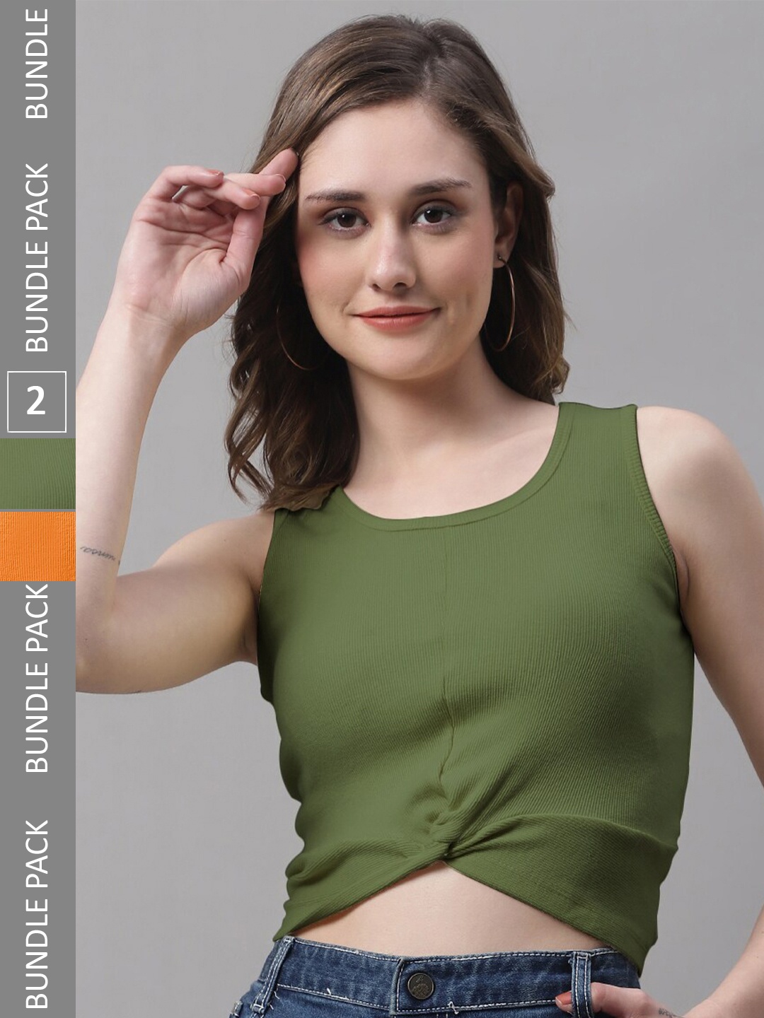 

FBAR Pack Of 2 Twisted Cotton Crop Top, Green