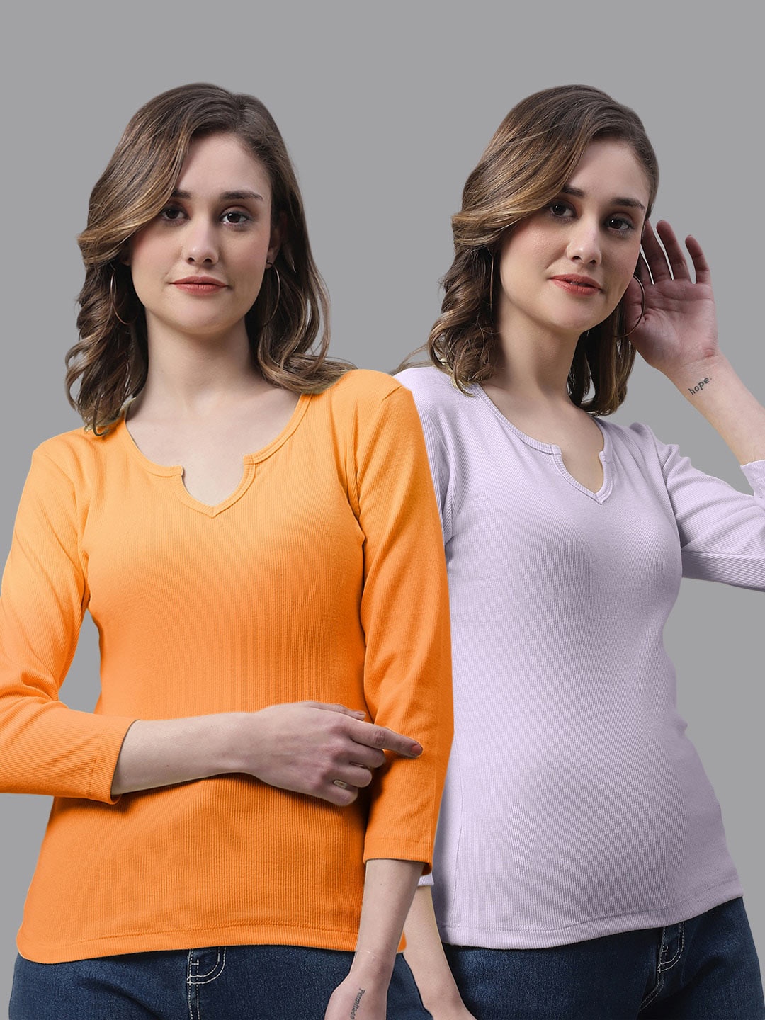 

FBAR Pack Of 2 Bio Wash Skin Friendly Cotton Regular Top, Orange