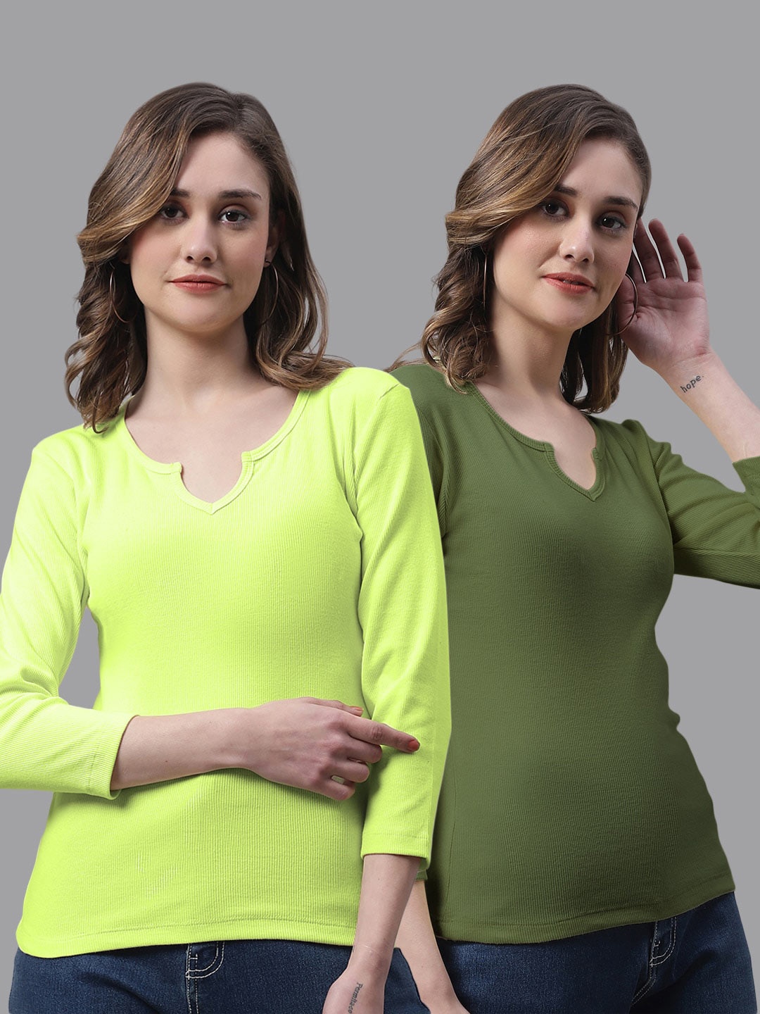 

FBAR Pack Of 2 Cotton Fitted Tops, Green