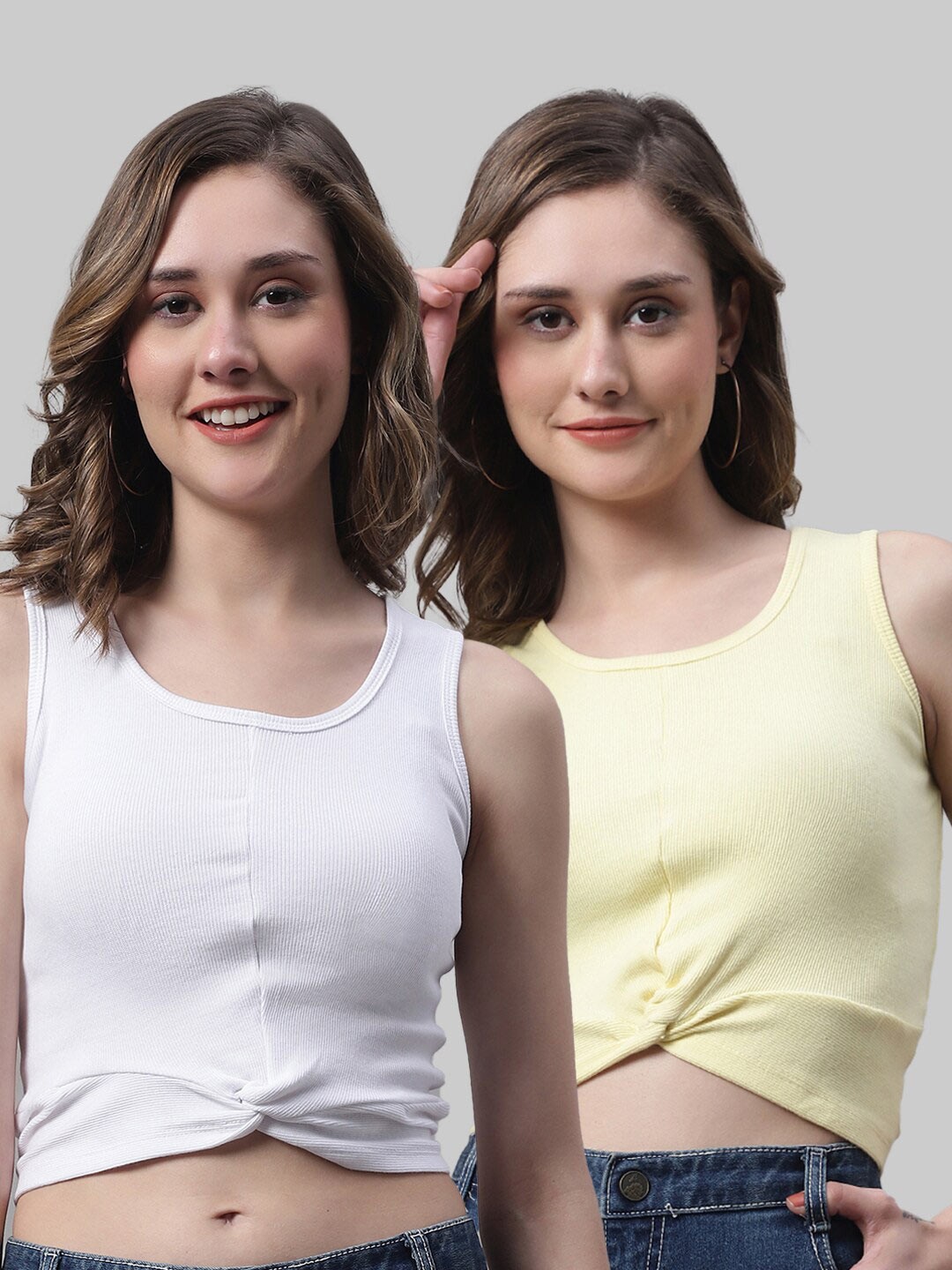 

FBAR Pack Of 2 Cotton Twisted Crop Tops, White