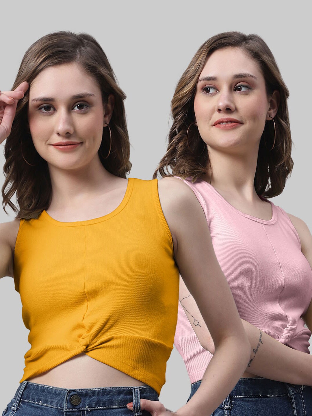 

FBAR Pack Of 2 Cotton Crop Top, Mustard