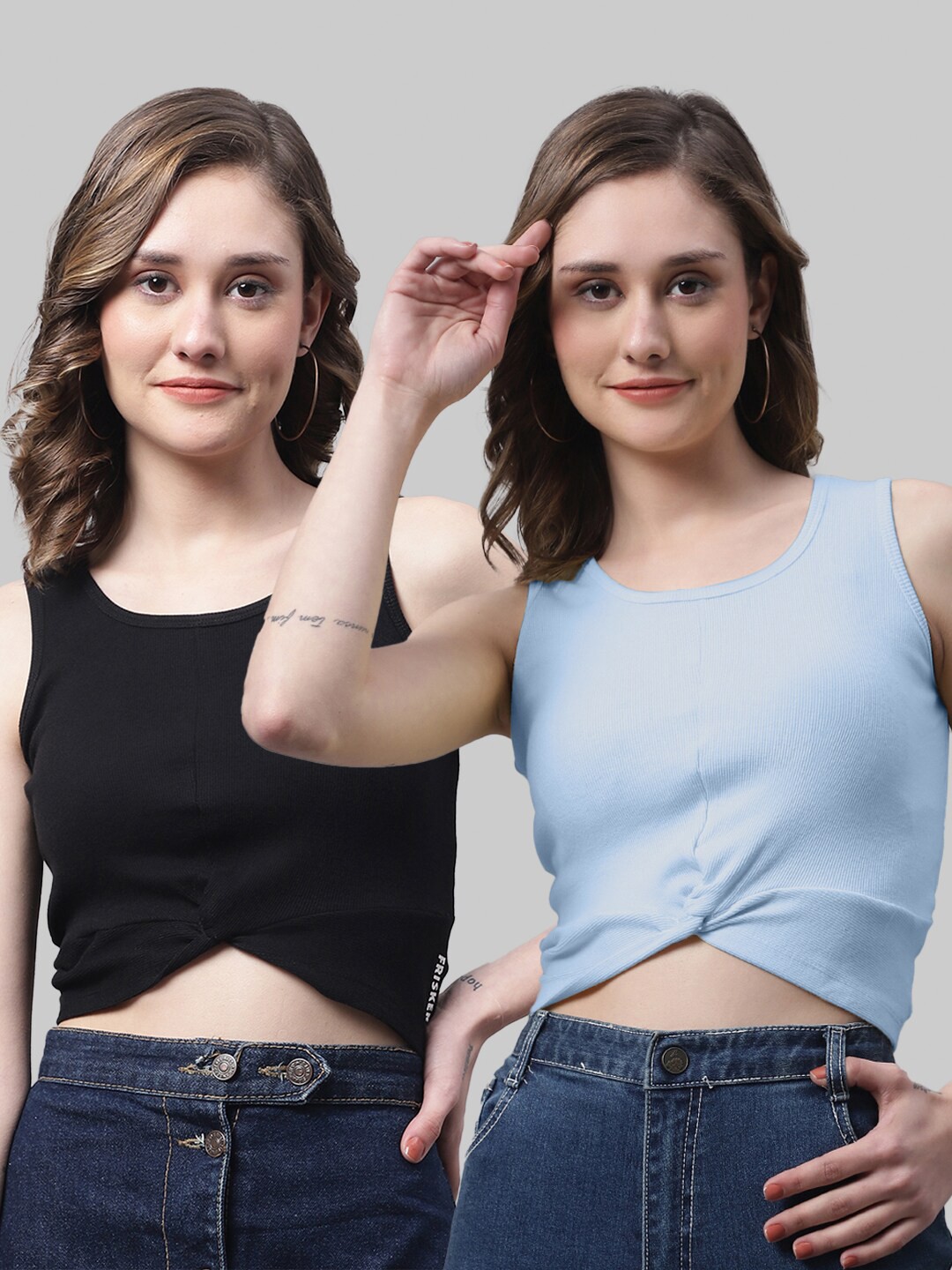 

FBAR Pack Of 2 Cotton Fitted Crop Top, Black