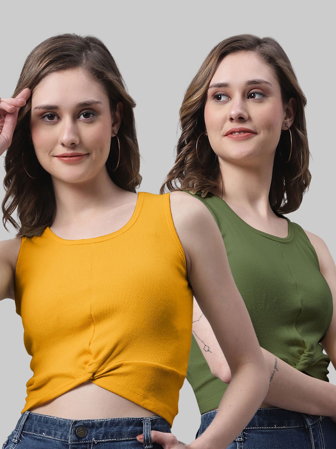 

FBAR Pack Of 2 Cotton Twisted Crop Tops, Gold