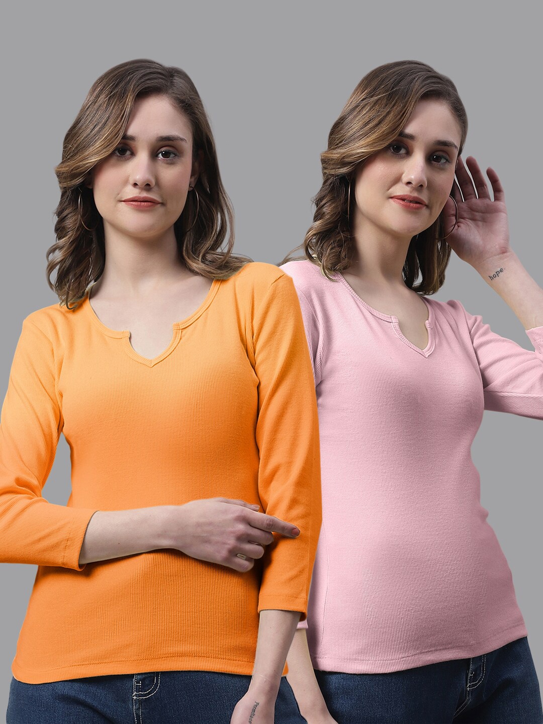 

FBAR Pack Of 2 Cotton Crop Top, Orange