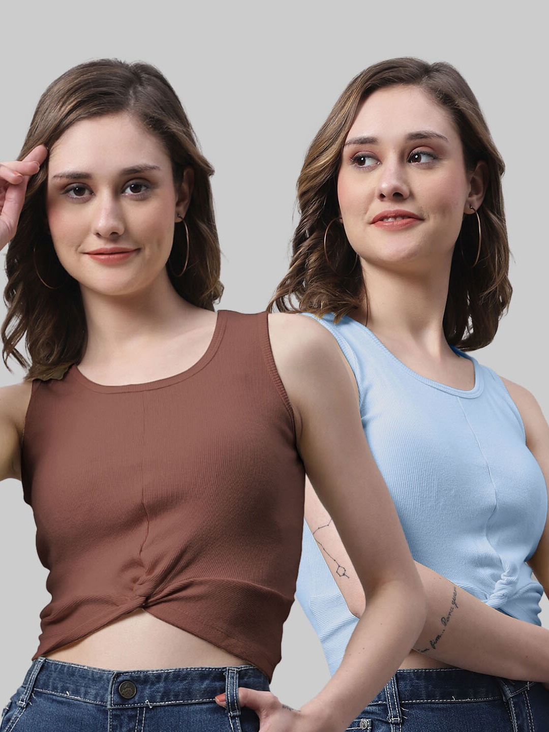 

FBAR Pack Of 2 Cotton Crop Top, Brown