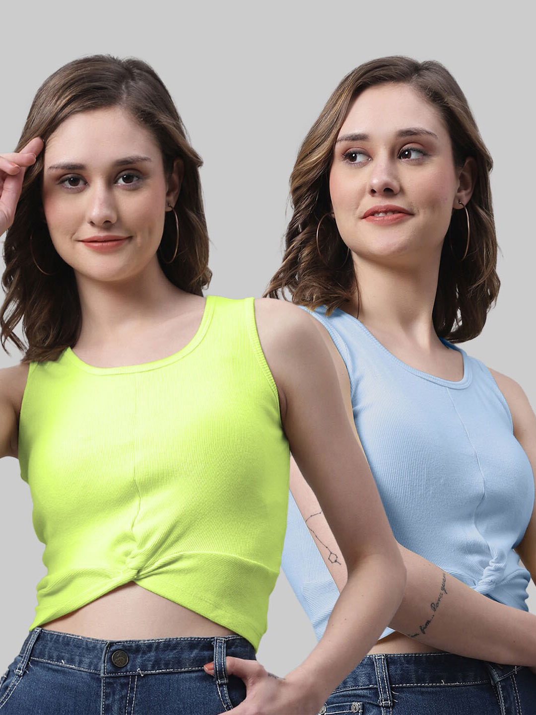 

FBAR Pack Of 2 Cotton Crop Top, Green