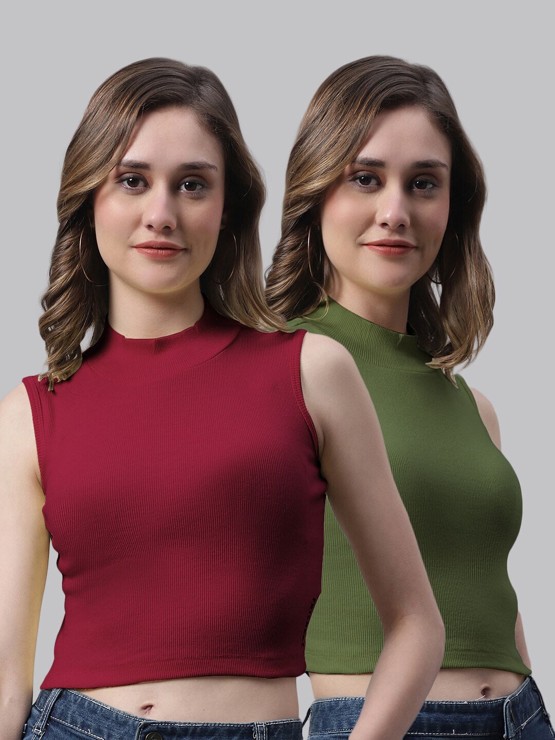 

FBAR Pack Of 2 Cotton Crop Top, Maroon