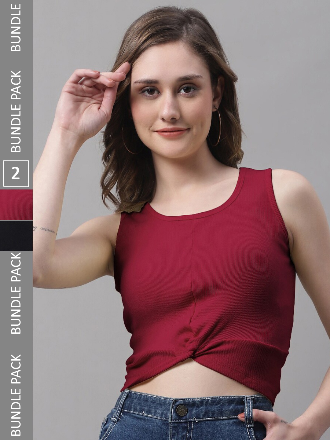 

FBAR Pack Of 2 Twisted Cotton Crop Tops, Black