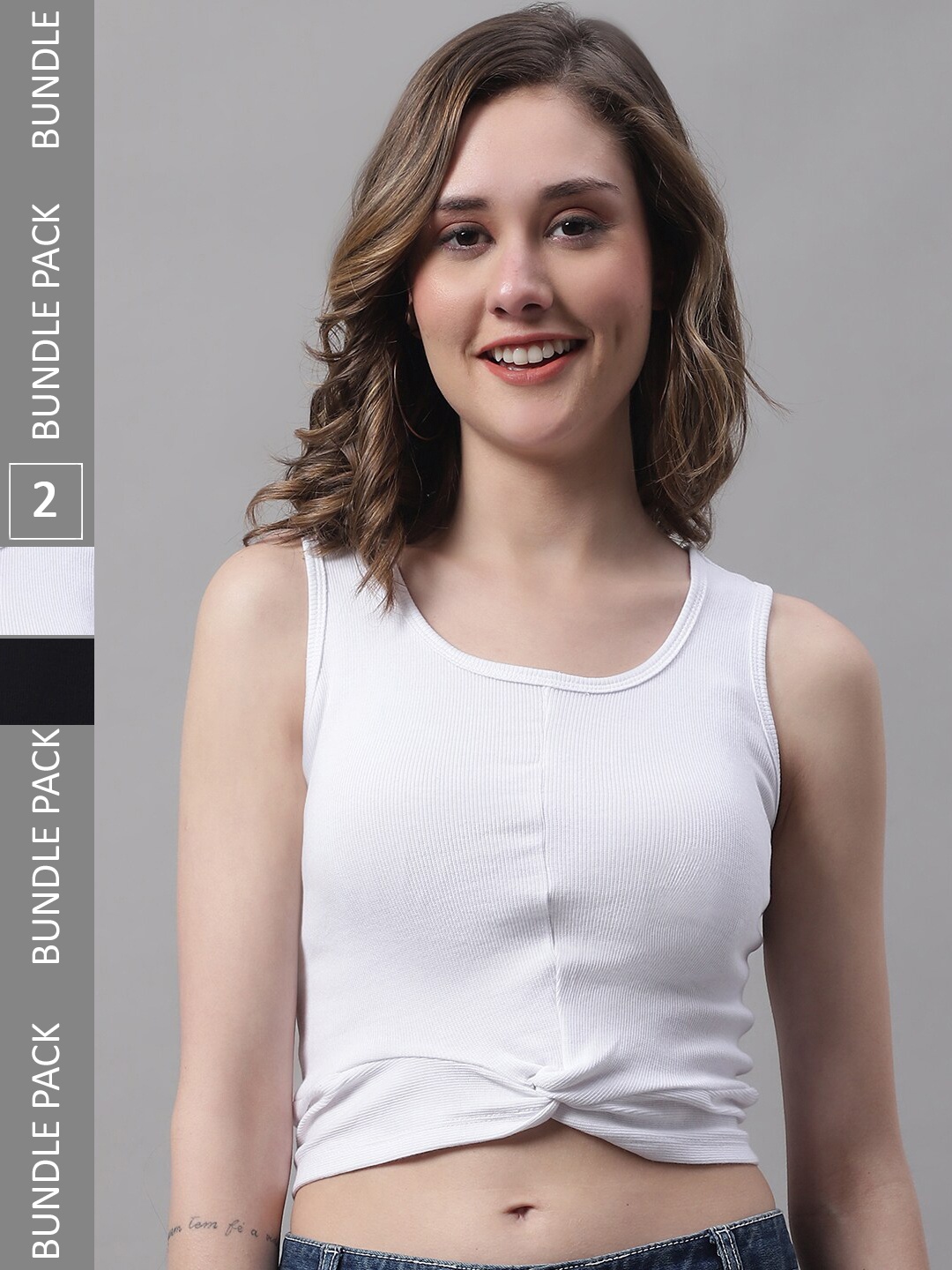 

FBAR Pack Of 2 Cotton Crop Top, Black