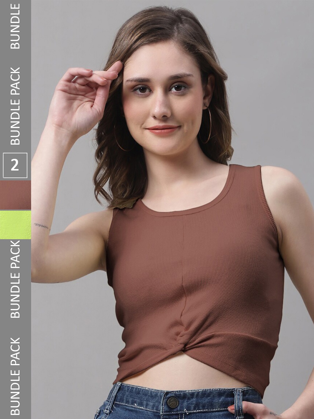 

FBAR Pack Of 2 Twisted Cotton Crop Top, Brown