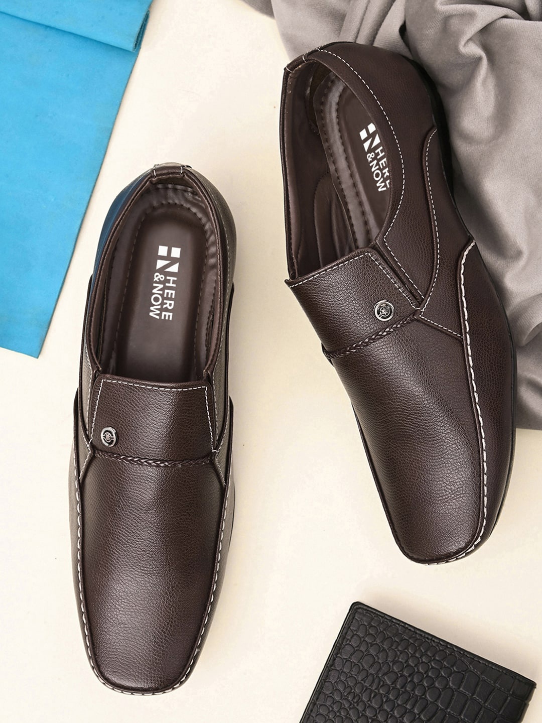 

HERE&NOW Men Formal Slip-On Shoes, Brown